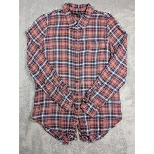 Lucky Brand Flannel Button Up Shirt Women Size Small Plaid Preppy Academia Caped